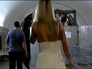 you spying hot blonde's upskirt under her skirt?