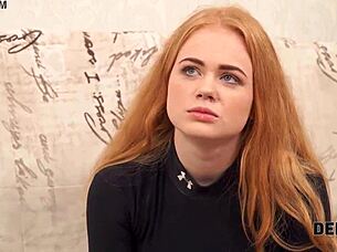 debt collector lovin adorable redhead's tender mouth shaved pussy pov