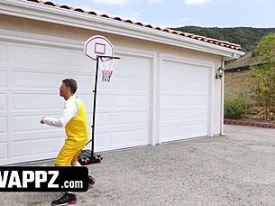 Stepmoms dominate stepsons after basketball with cock beating orgy