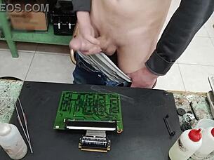 Unleashing monster cumshot explosion on client's fuck machine