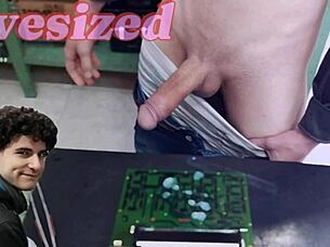 Unleashing monster cumshot explosion on client's fuck machine