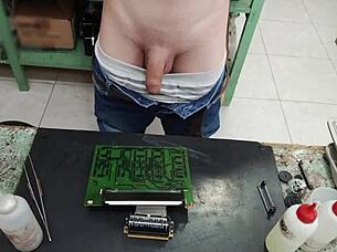 Unleashing monster cumshot explosion on client's fuck machine