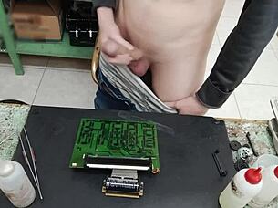 Unleashing monster cumshot explosion on client's fuck machine