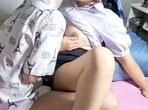 schoolgirl gets her tight pussy creampied uncensored in bedroom