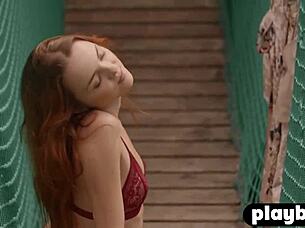 Petite Redhead Kate Great Strips Perfect Body Outdoors