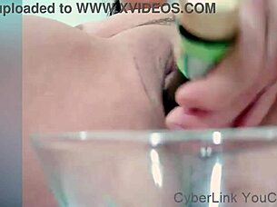 Raven Grey Stretches Pussy Pouring Champagne Inside