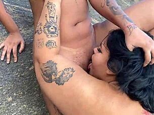 friends reunite on beach for public lesbian pussy licking