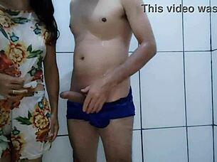 shower turns steamy as latina milf takes cock deep in her tight pussy for hours!