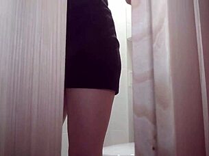 voyeur catches skirt girl in toilet, rips clothes for upskirt creampie fuck