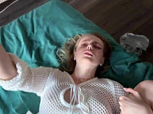 Blonde beauty cheats with homemade bedroom fuck.