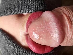 closeup blowjob with wet kisses and deep sucking action