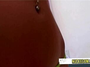 two brunette lesbians tease with huge dildo in hot play session