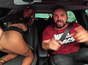 Ana flashes big natural tits and wet pussy on sao paulo streets in risky car public interview