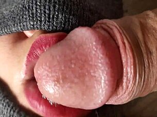 closeup blowjob with wet kisses and deep sucking action
