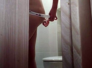 voyeur catches skirt girl in toilet, rips clothes for upskirt creampie fuck