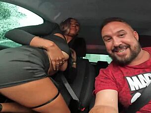 Ana flashes big natural tits and wet pussy on sao paulo streets in risky car public interview