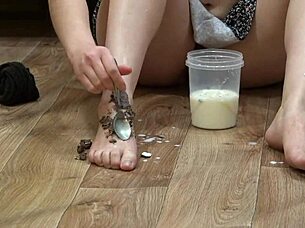 milf sucks toes licks feet heels smears food beautiful legs
