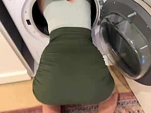 Stuck milf seduced into wild machine pounding.