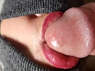 closeup blowjob with wet kisses and deep sucking action