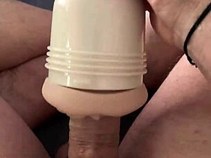 playing with my new fleshlight, caught jerking my huge cock watching porn