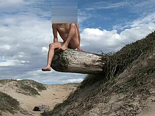 hey watch me pose nude teasing my hard cock at the public beach before cumming everywhere in the plaza