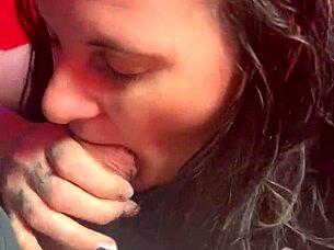 wifey deepthroats cock right in the public sex shop open