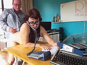 Office Boss Dominates Secretary with Blowjob on Phone