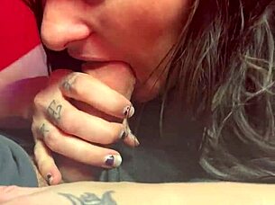 wifey deepthroats cock right in the public sex shop open