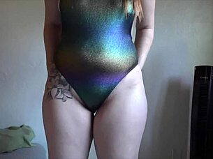 big ass brunette swimsuit belly spray fetish play