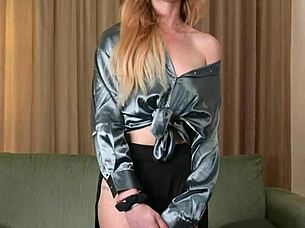 Hazel Ash Tries On Shiny Yoga Pants Leggings Shirt High Heel Boots For Sexy Photoshoot