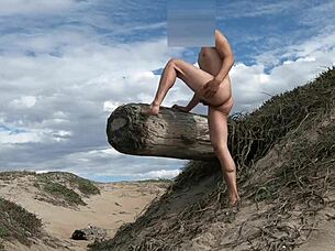 hey watch me pose nude teasing my hard cock at the public beach before cumming everywhere in the plaza