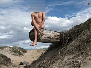 hey watch me pose nude teasing my hard cock at the public beach before cumming everywhere in the plaza