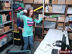 Busty shoplifter gets rammed hard by store officer's monster cock