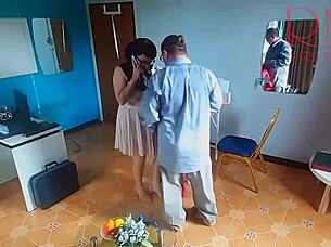 Office Boss Dominates Secretary with Blowjob on Phone