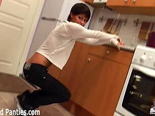 Skinny Milf Struggles in Tight Ripped Jeans Striptease