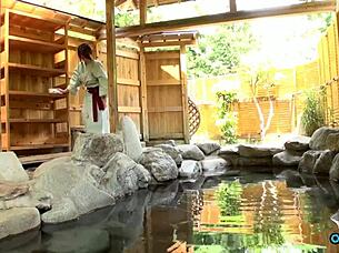 naughty asian with chunky natural tits milks dude's cock outdoors by the pool