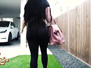 Stripping neighbor reveals her ripped-off sexy new outfit boldly