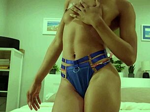 Fit ebony babe humps pillow to orgasm