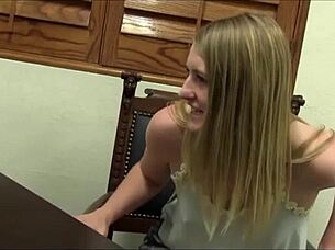 White teen desperately sucks monster cock for the job