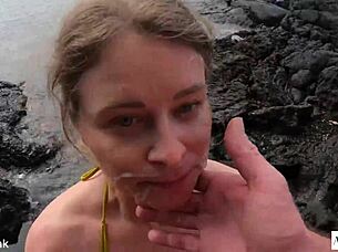 Rough Blonde Sucks Cock On Beach