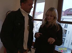 Blonde Sucks Cock Cumshots Blast Tits Publicly!