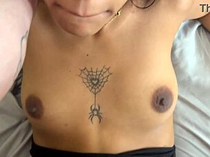 hey petite latina with small perky tits catches him stroking and gets jizz dumped all over