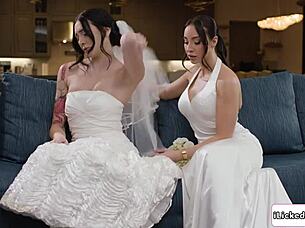 Busty babe grinds milf girlfriend's pussy!