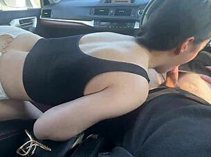 girlfriend's wild car orgasm in public woods fuck