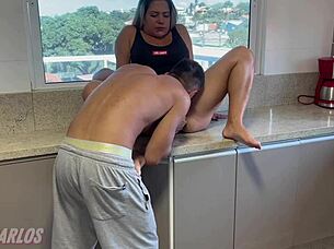 kitchen fuck ends with hot cumshot in her mouth 🔥💦