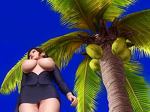 secretary in skirt and stockings poses topless on beach 😘🍑