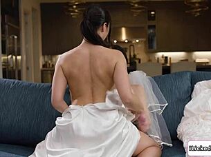 Busty babe grinds milf girlfriend's pussy!