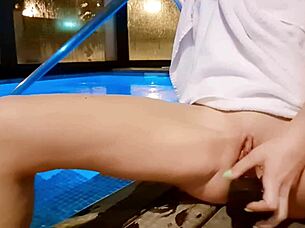 Intense Solo Orgasm By The Pool At Night!