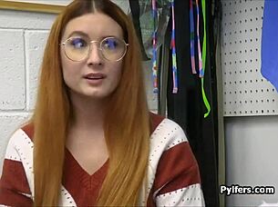 busty redhead glasses rides cop cock office hidden cam