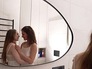 morning shower lesbian kissing fingering orgasm